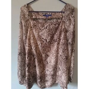 APT 9 Top Womens Gray Snake Skin Print Square Neck‎ Long Sleeve SZ XL